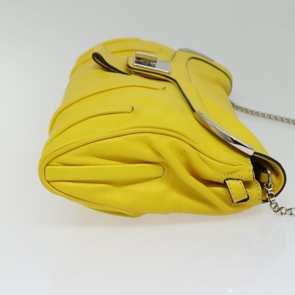 CELINE Chain Shoulder Bag Leather Yellow Silver - Picture 5 of 12